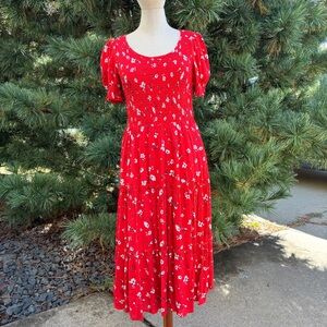Floral Red Smocked Dress
